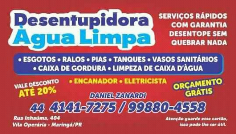 DESENTUPIDORA ÁGUA LIMPA 44 99880 4558